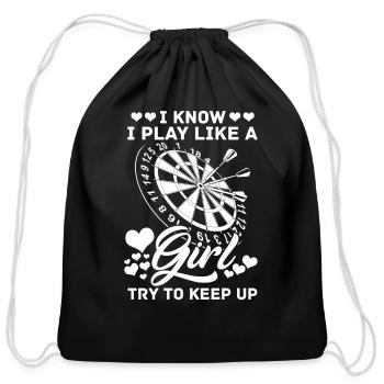 Darts Retro Dartboard 180 Women Dart Player - Cotton Drawstring Bag - black - Front