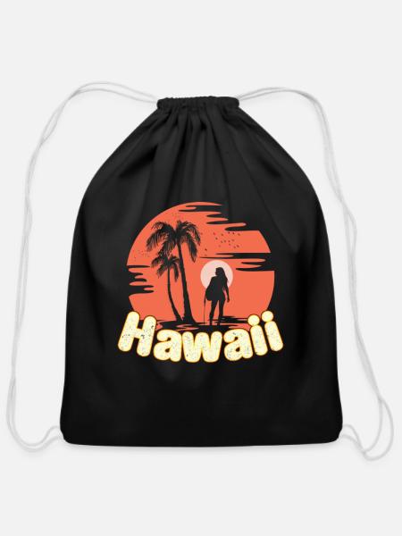 Hawaii - Cotton Drawstring Bag - black