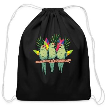 Bird Lover Funny Parrots on a Tree Branch - Cotton Drawstring Bag - black - Front