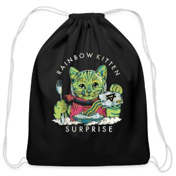 Vintage Rainbow Kitten Surprise - Cotton Drawstring Bag - black - Front