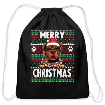 Bordeaux Great Dane Christmas Lights Dog Lovers Xm - Cotton Drawstring Bag - black - Front