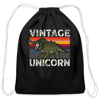 Vintage Unicorn Triceratops Dinosaur Prehistoric - Cotton Drawstring Bag - black - Front