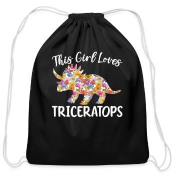 This Girl Loves Triceratops Dinosaur Prehistoric - Cotton Drawstring Bag - black - Front