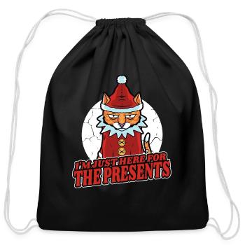 Funny Meh Cat in Elf Costume, Im Just Here For - Cotton Drawstring Bag - black - Front