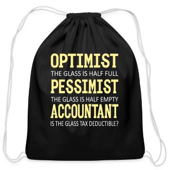 Optimist Pessimist Accountant Glass - Cotton Drawstring Bag - black - Front