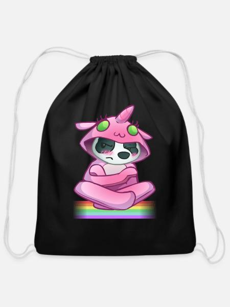 Unicorn Pete - Cotton Drawstring Bag - black