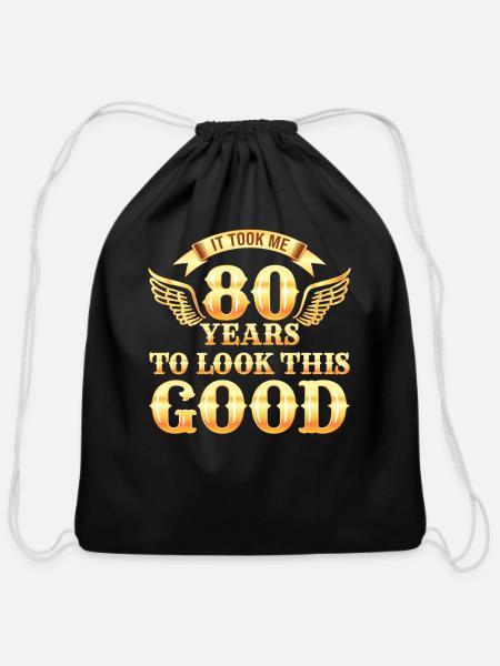 80th Birthday 80 Years Old - Cotton Drawstring Bag - black