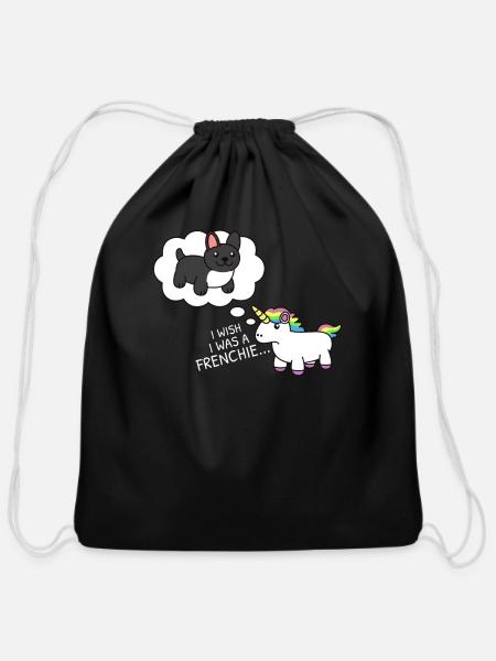I Wish I Was A French Bulldog - Cotton Drawstring Bag - black