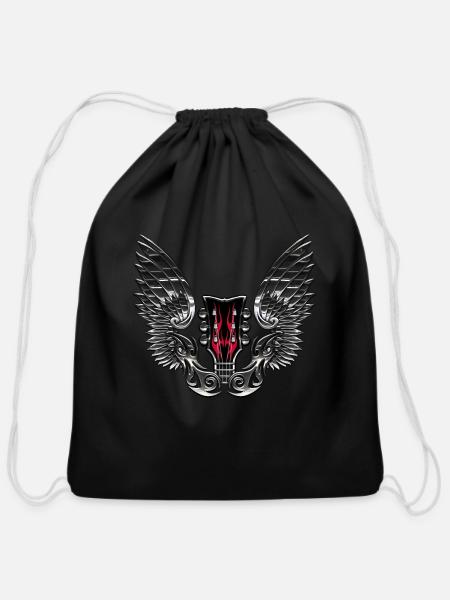 Guitar Headstock wing - Cotton Drawstring Bag - black