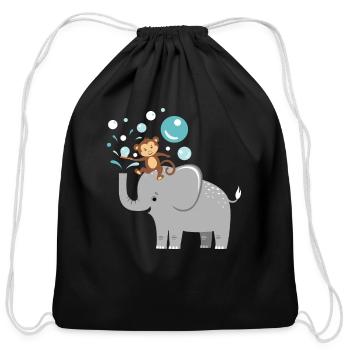 Bubbles Elephant Monkey Children - Cotton Drawstring Bag - black - Front