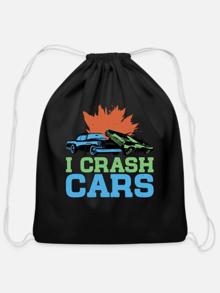 I Crash Cars 6 - Cotton Drawstring Bag - black