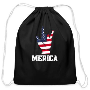 Merica Rock Sign - Cotton Drawstring Bag - black - Front