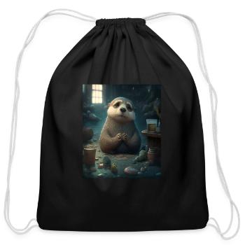 Self Conscious Worried Otter Funny Sea Otter Puns - Cotton Drawstring Bag - black - Front