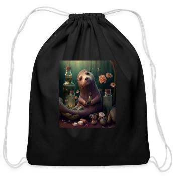 Self Conscious Worried Otter Funny Sea Otter Puns - Cotton Drawstring Bag - black - Front