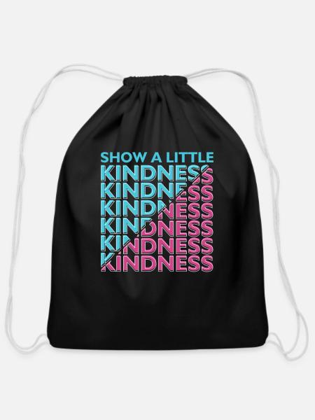 Kindness - Cotton Drawstring Bag - black