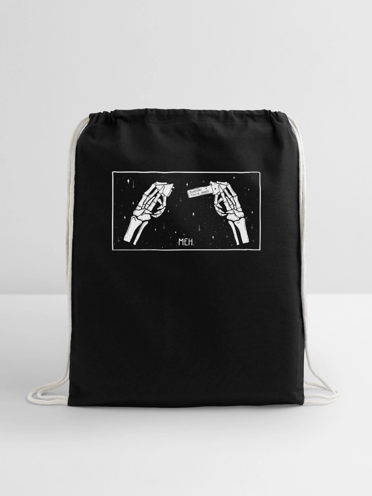 Meh Aesthetic - Cotton Drawstring Bag - black - Front