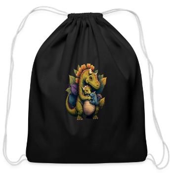 Prehistoric Enthusiasts Dinosaur Mom Hugging Baby - Cotton Drawstring Bag - black - Front