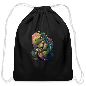 Prehistoric Enthusiasts Dinosaur Mom Hugging Baby - Cotton Drawstring Bag - black - Front
