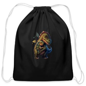 Prehistoric Enthusiasts Dinosaur Mom Hugging Baby - Cotton Drawstring Bag - black - Front