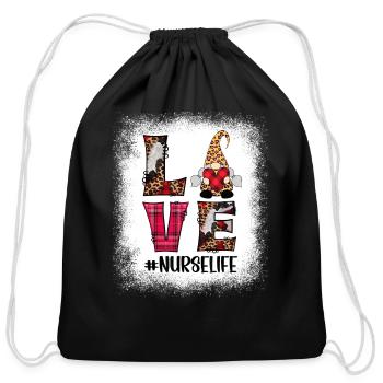 Funny Love Gnome Nursing Medical Life Nurse - Cotton Drawstring Bag - black - Front