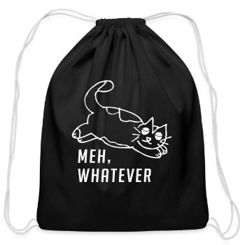 Funny Sarcastic Meh Whatever Cat graphic - Cotton Drawstring Bag - black - Front