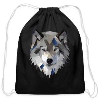 Wolf T Shirt Geometric Low Poly - Cotton Drawstring Bag - black - Front