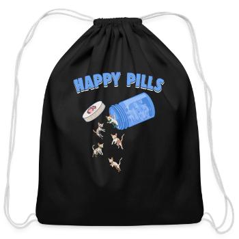 Happy Pills Devon Rex Cat Funny Kitten Lover - Cotton Drawstring Bag - black - Front