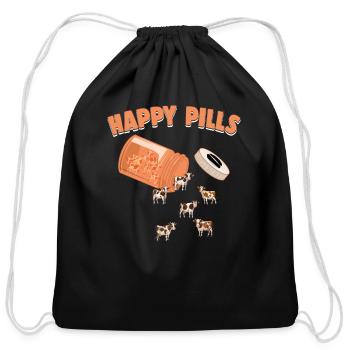 Happy Pills Cow Funny Farm Animal Lovers Humor - Cotton Drawstring Bag - black - Front