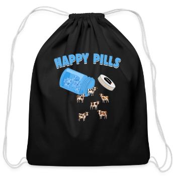 Happy Pills Farm Animal Funny Cow Lovers Humor - Cotton Drawstring Bag - black - Front
