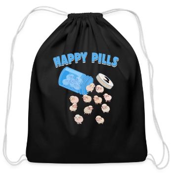 Happy Pills Farm Animal Funny Sheep Lovers Humor - Cotton Drawstring Bag - black - Front