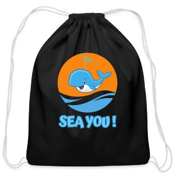 Whale in the sea greeting - "Sea you!" - Cotton Drawstring Bag - black - Front