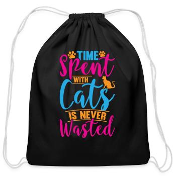 Time Spent With Cats - Cotton Drawstring Bag - black - Front
