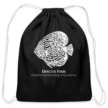 Discus Fish with Common and Latin Names fish - Cotton Drawstring Bag - black - Front