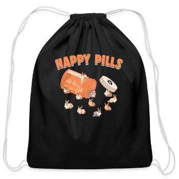 Happy Pills Lionhead Bunny Funny Rabbit Breed Pun - Cotton Drawstring Bag - black - Front