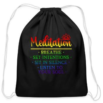 Meditation BREATHE SET INTENTIONS SIT IN SILENCE L - Cotton Drawstring Bag - black - Front