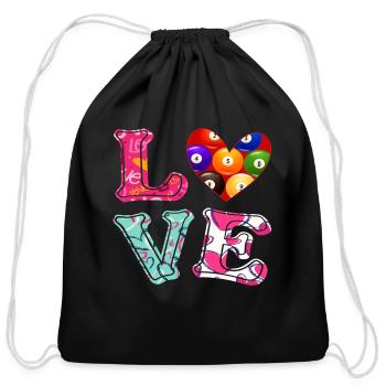 Funny Love Billiard Ball Heart Shape Valentines - Cotton Drawstring Bag - black - Front
