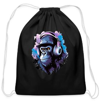 Gorilla with Headphones Music Monkey - Cotton Drawstring Bag - black - Front