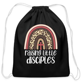 Raising Little Disciples Christian Mom Leopard - Cotton Drawstring Bag - black - Front