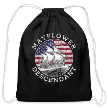 Mayflower Descendant Usa Flag Distressed - Cotton Drawstring Bag - black - Front