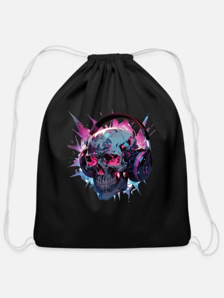 Skull Skull Headphones Totenschädel Modern - Cotton Drawstring Bag - black