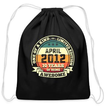 April 2012 10Th 10 Years Of Being Awesome - Cotton Drawstring Bag - black - Front