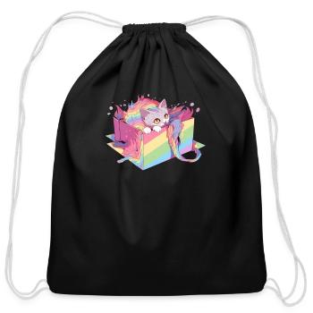 Cool Cat Lesbian Gay Pride LGBT Rainbow Community - Cotton Drawstring Bag - black - Front