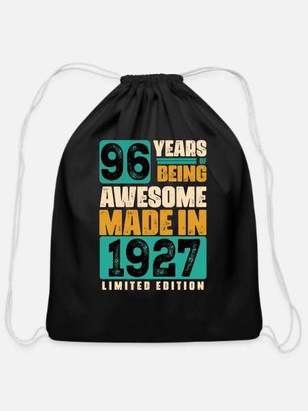 96 Years of being Awesome Made in 1927 Limited edi - Cotton Drawstring Bag - black