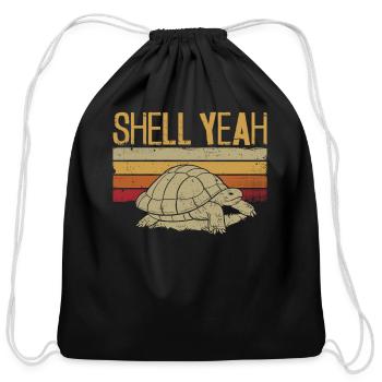 Sea Turtle Tortoise Pun Retro - Cotton Drawstring Bag - black - Front
