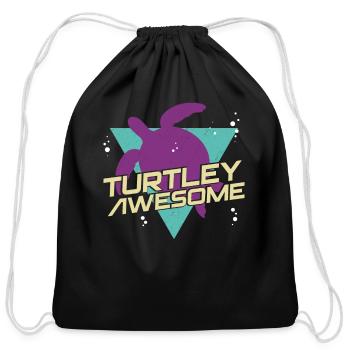 Sea Turtle Tortoise Pun Turtley - Cotton Drawstring Bag - black - Front
