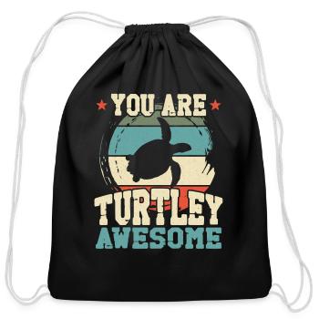 Sea Turtle Tortoise Pun Retro - Cotton Drawstring Bag - black - Front
