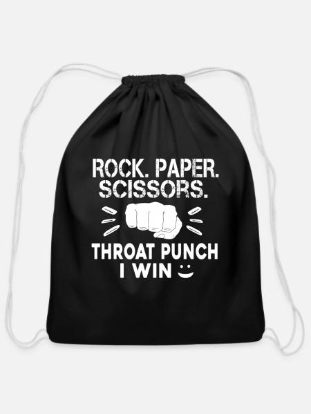 Rock Paper Scissors Throat Punch I Win - Cotton Drawstring Bag - black