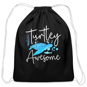 Sea Turtle Tortoise Pun Turtley - Cotton Drawstring Bag - black - Front
