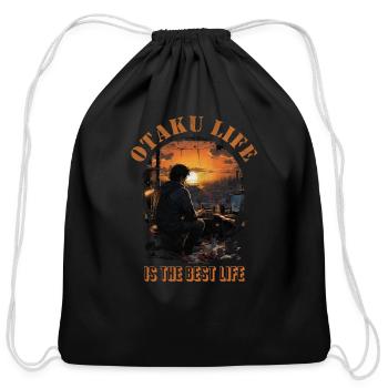 Otaku life is the best life - Cotton Drawstring Bag - black - Front