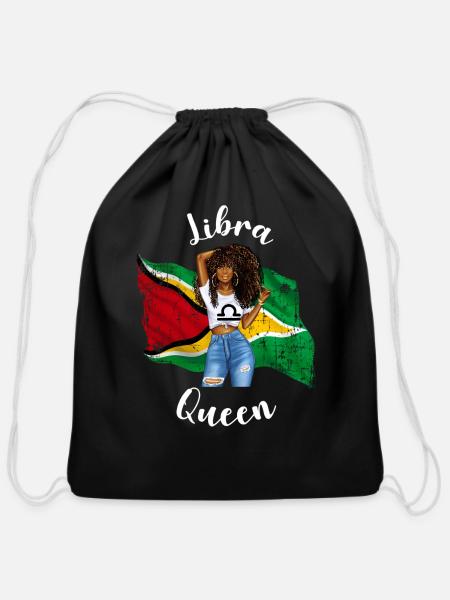 Afro Libra Queen From Guyana Zodiac - Cotton Drawstring Bag - black